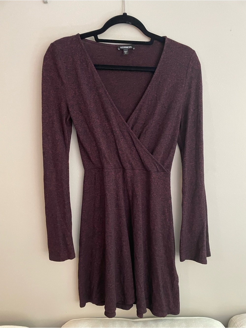 Express Long Sleeve Wrap-Style Dress in Deep Plum